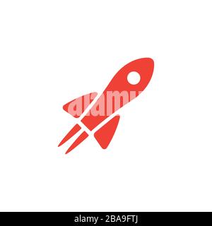 Rocket Red Icon On White Background. Red Flat Style Vector Illustration. Stock Vector