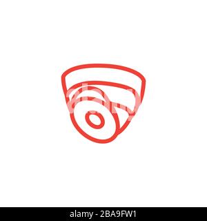 Security Camera Dome Line Red Icon On White Background. Red Flat Style Vector Illustration. Stock Vector