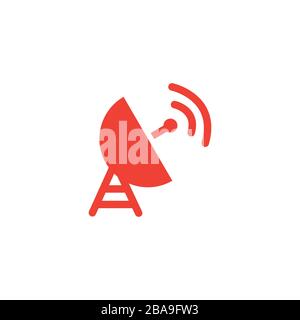 Satellite Dish Red Icon On White Background. Red Flat Style Vector Illustration. Stock Vector