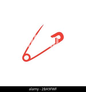 Safety Pin Red Icon On White Background. Red Flat Style Vector Illustration. Stock Vector