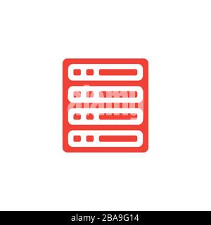 Server Red Icon On White Background. Red Flat Style Vector Illustration. Stock Vector