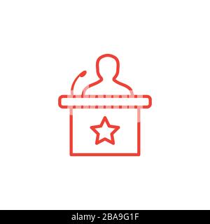Speaker Line Red Icon On White Background. Red Flat Style Vector Illustration. Stock Vector