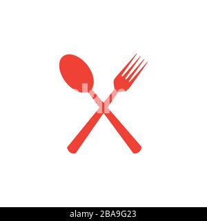 Spoon & Fork Red Icon On White Background. Red Flat Style Vector Illustration. Stock Vector