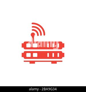 Router Red Icon On White Background. Red Flat Style Vector Illustration. Stock Vector