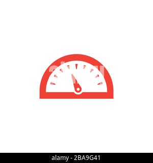 Speedometer Red Icon On White Background. Red Flat Style Vector Illustration. Stock Vector