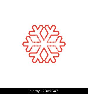 Snowflake Line Red Icon On White Background. Red Flat Style Vector Illustration. Stock Vector
