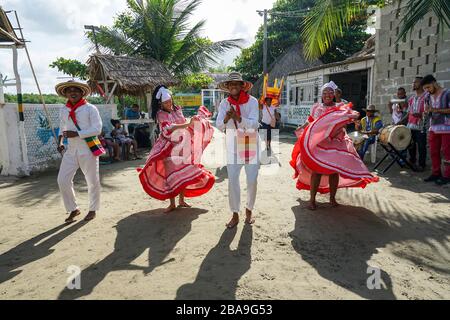 Cartagena, Columbia, South America, Traditional Colorful folkloric dancing and performing for the tourist. Stock Photo