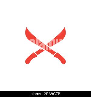Sword Cross Red Icon On White Background. Red Flat Style Vector Illustration. Stock Vector