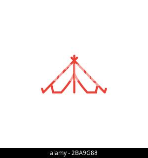 Tent Line Red Icon On White Background. Red Flat Style Vector Illustration. Stock Vector