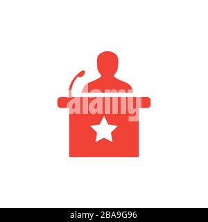 Speaker Red Icon On White Background. Red Flat Style Vector Illustration. Stock Vector