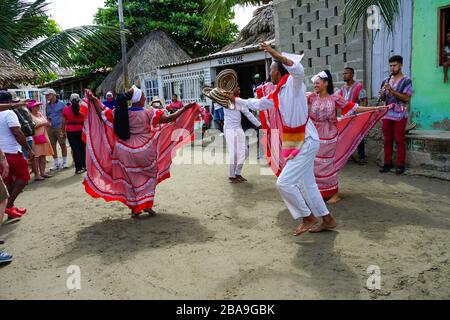 Cartagena, Columbia, South America, Traditional Colorful folkloric dancing and performing for the tourist. Stock Photo