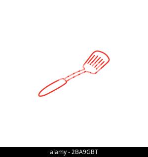Spatula Line Red Icon On White Background. Red Flat Style Vector Illustration. Stock Vector