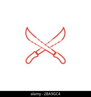 Sword Cross Line Red Icon On White Background. Red Flat Style Vector Illustration. Stock Vector