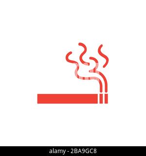 Simple Cigarette Red Icon On White Background. Red Flat Style Vector Illustration. Stock Vector