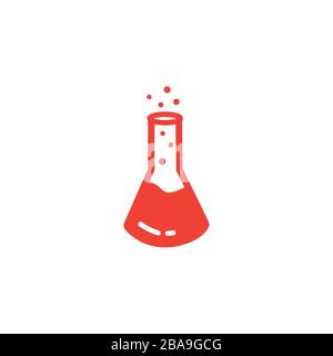 Test Tube Line Red Icon On White Background. Red Flat Style Vector Illustration. Stock Vector