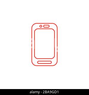 Smartphone Line Red Icon On White Background. Red Flat Style Vector Illustration. Stock Vector