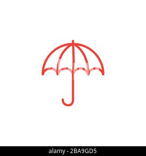 Umbrella Line Red Icon On White Background. Red Flat Style Vector Illustration Stock Vector