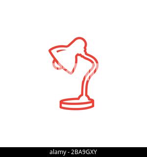 Table Lamp Line Red Icon On White Background. Red Flat Style Vector Illustration. Stock Vector