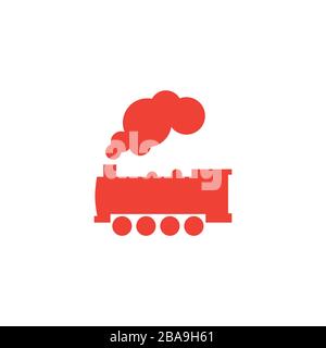 Steam Locomotive Train Red Icon On White Background. Red Flat Style Vector Illustration. Stock Vector