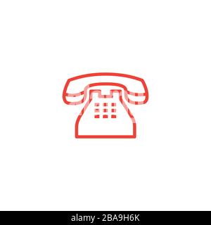Telephone Line Red Icon On White Background. Red Flat Style Vector Illustration. Stock Vector