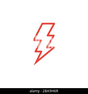 Thunderbolt Line Red Icon On White Background. Red Flat Style Vector Illustration. Stock Vector