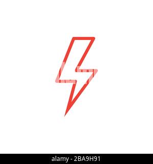 Thunderbolt Line Red Icon On White Background. Red Flat Style Vector Illustration. Stock Vector
