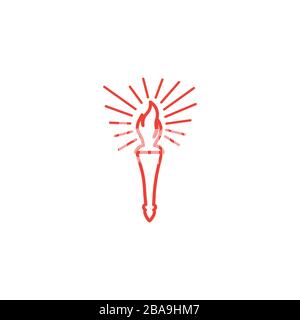 Torch Line Red Icon On White Background. Red Flat Style Vector Illustration. Stock Vector