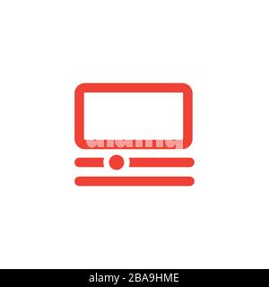 Vintage Computer Red Icon On White Background. Red Flat Style Vector Illustration Stock Vector