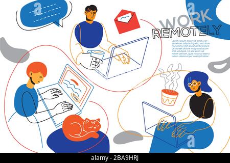 Work remotely - colorful flat design style illustration Stock Vector