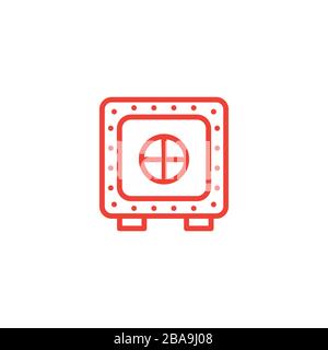 Vault Line Red Icon On White Background. Red Flat Style Vector Illustration Stock Vector