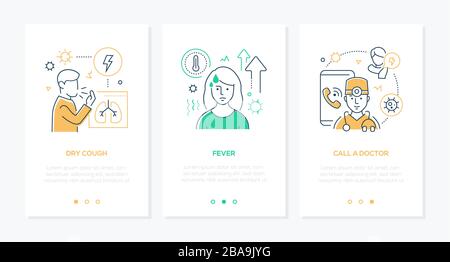 Coronavirus symptoms idea - line design style banners Stock Vector