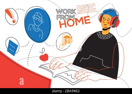 Work from home - colorful flat design style illustration Stock Vector