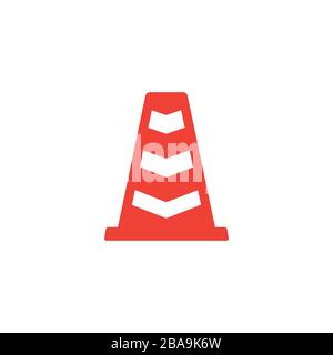 Traffic Cone Red Icon On White Background. Red Flat Style Vector Illustration. Stock Vector