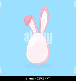 Easter egg with cute bunny ears - traditional symbol of holiday. Simple eggs hunt design. Vector illustration for poster, card or banner. Stock Vector
