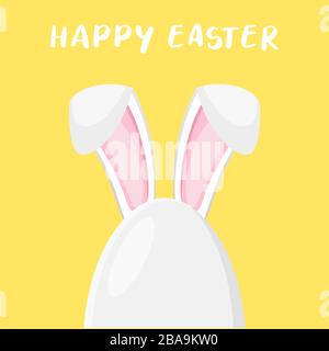 Easter egg with cute bunny ears - traditional symbol of holiday. Simple eggs hunt design. Vector illustration for poster, card or banner. Stock Vector