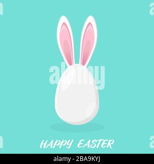 Easter egg with cute bunny ears - traditional symbol of holiday. Simple eggs hunt design. Vector illustration for poster, card or banner. Stock Vector