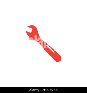 Wrench Red Icon On White Background. Red Flat Style Vector Illustration Stock Vector