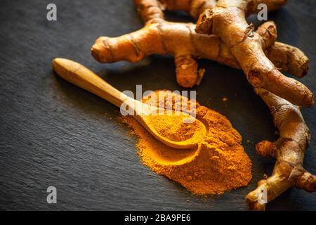 Turmeric powder spice. Spices concept photo Stock Photo