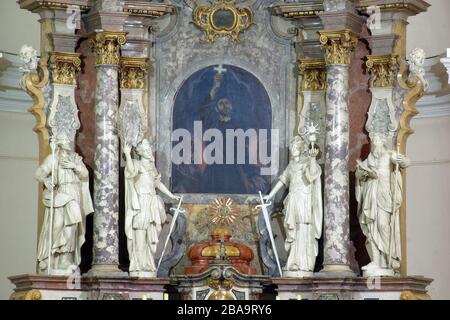 Main altar in the Franciscan church of St. Francis Xavier in Zagreb, Croatia Stock Photo