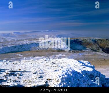 View looking west from the summit of Corn Du, Brecon Beacons, Brecon Beacons National Park, Powys, Wales. Stock Photo