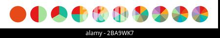 set of colored pie charts for 1,2,3,4,5,6,7,8,9,10 steps or sections to illustrate a business plan, infographic, reporting. Simple design, stock vecto Stock Vector