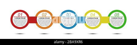 5 step color infographic, stage or level to illustrate business plan, reporting, development concept. Simple design, stock vector illustration. Stock Vector