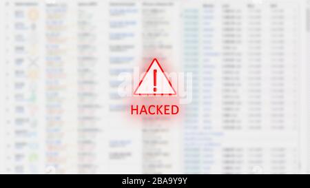 Hacked Computer Screen Concept Red Text Exclamation Mark In A Triangle Light Background With Blurry Numbers Horizontal Stock Photo Alamy