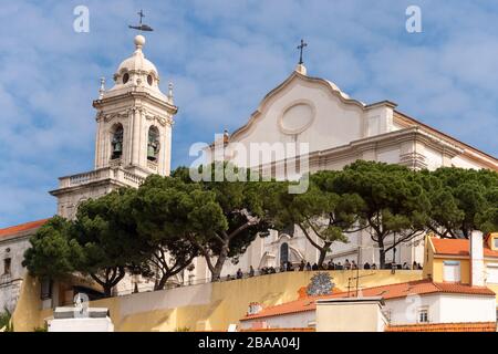 Lisbon, Portugal 8 March 2020: Convento de Nossa Senhora da Graca & Miradouro da Graca Stock Photo