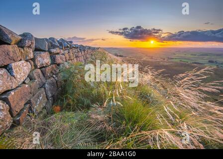 UK, England, Northumberland, Haltwhistle, Melkridge, Winshield Crags, Hadrian's Wall Stock Photo