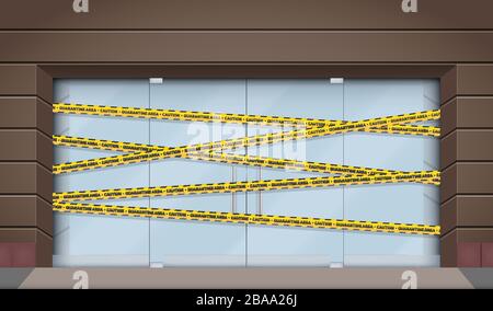 Shopping Mall facade with closed storefront Stock Vector