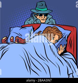 spyware monitors a woman messages on a smartphone Stock Vector