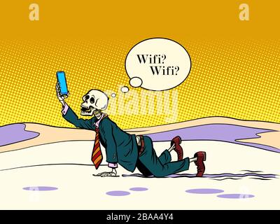 skeleton businessman looking for Wi Fi Stock Vector