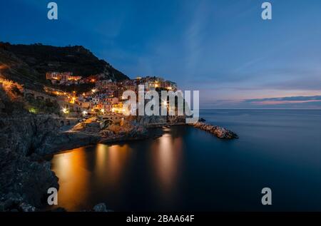 Manarola, Italy, during an amazing sunset. Stock Photo