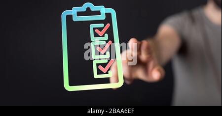 A Touching Check List on Visual Screen Stock Photo